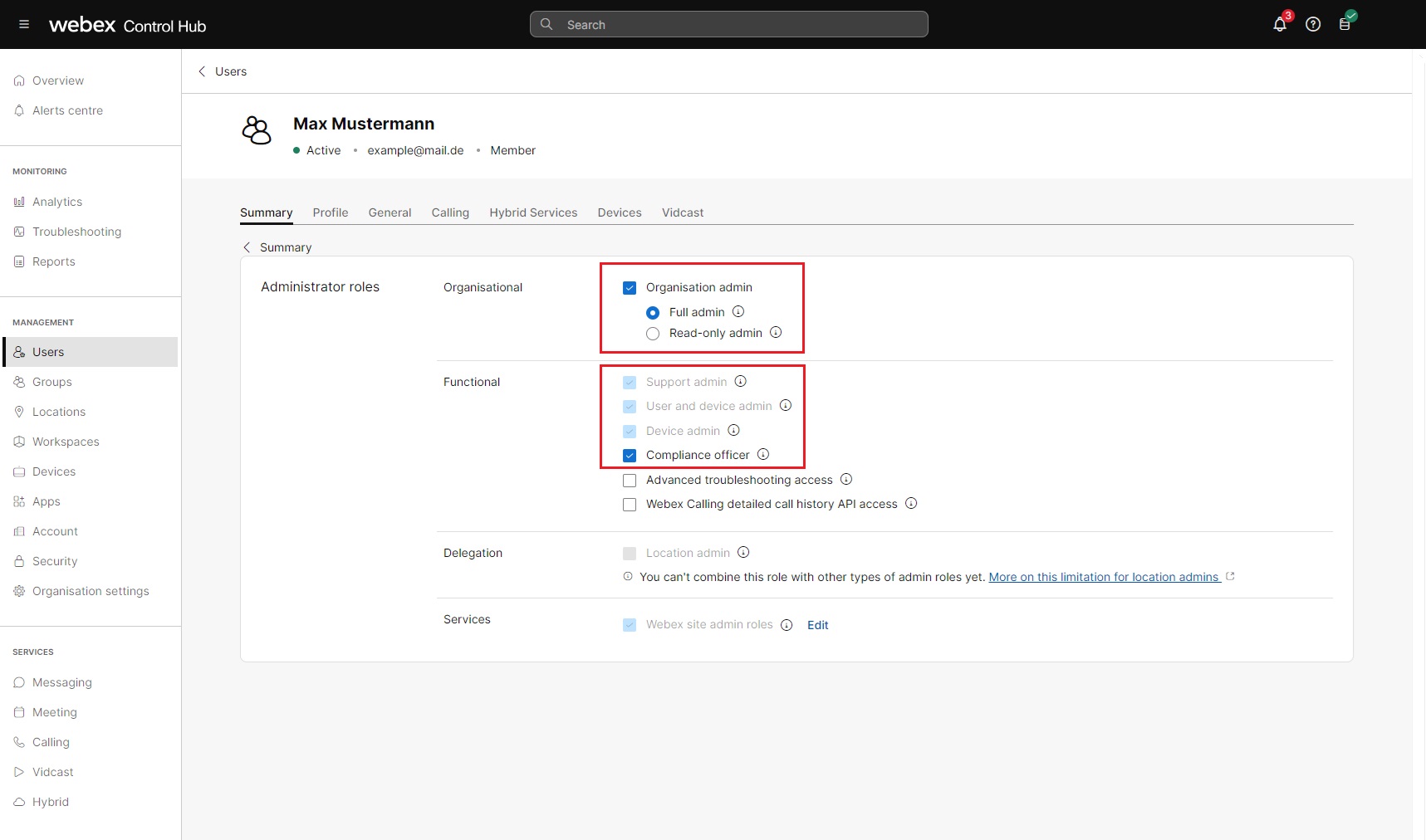 Webex Admin Roles